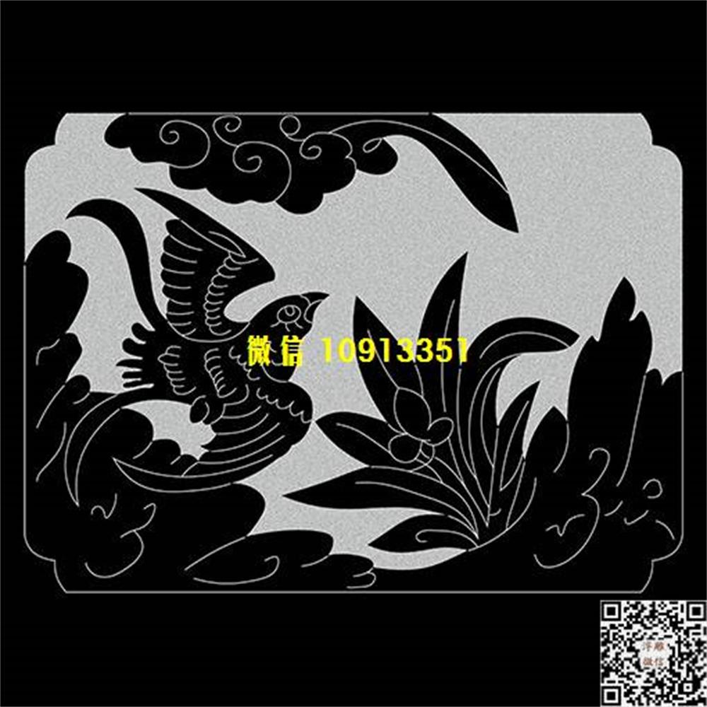 精雕图234兰花鸟栏板精雕图线雕图线条图单线铣底图_电脑雕刻plt文泰矢量图精雕图浮雕图